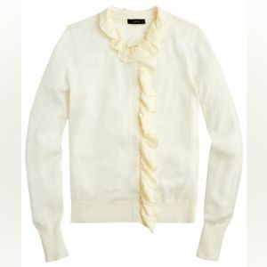 J Crew Ruffle Merino Wool Cardigan in Cream, Size M